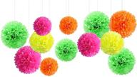 🎉 12 pcs fluorescent neon tissue paper pom poms by nicrolandee - ideal for blacklight parties, birthdays, weddings, baby showers, glow-in-the-dark events, neon themed parties, prom dances, and photography logo