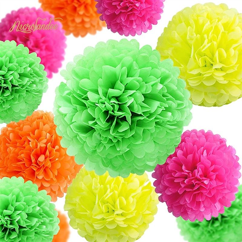 iShyan 12 Pcs Assorted Rainbow Colors Tissue Paper Pom Poms Flower Balls for Birthday Wedding Party Baby Shower Decorations