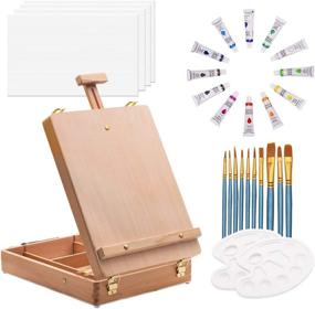 img 4 attached to 🎨 ART QIDOO Art Table Easel: Adjustable Wood Stand for Painting & Drawing, Includes Canvas, Acrylic Paint, Brushes, and Palettes - Portable for Kids, Adults & Artists