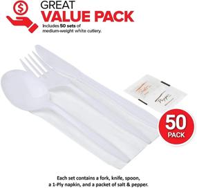 img 3 attached to 🍽️ Stock Your Home Plastic Cutlery Packets with Salt & Pepper in White (50 Count) - Convenient Wrapped Cutlery for Take Out, Delivery, Cafeterias, Restaurants, Uber Eats