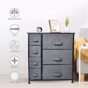 img 2 attached to 🗄️ CERBIOR 7-Drawer Dresser Storage Organizer - Sturdy Steel Frame with Wood Top and Easy Pull Fabric Bins for Clothing and Blankets