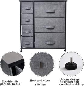 img 3 attached to 🗄️ CERBIOR 7-Drawer Dresser Storage Organizer - Sturdy Steel Frame with Wood Top and Easy Pull Fabric Bins for Clothing and Blankets