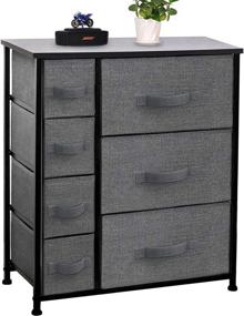 img 4 attached to 🗄️ CERBIOR 7-Drawer Dresser Storage Organizer - Sturdy Steel Frame with Wood Top and Easy Pull Fabric Bins for Clothing and Blankets