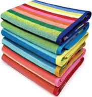 🏖️ kaufman 6-pack soft cotton oversized beach, pool, and bath towels - quick dry, highly absorbent, 100% yarn dye, bright multi-color stripe design (32in x 62in) logo