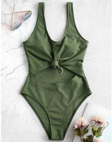 img 3 attached to 👙 ZAFUL Women's Ribbed High Waisted Cut Out One Piece Swimsuit with Tie Knot Front: Stylish and Flattering!