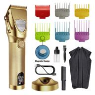 premium cordless hair clippers for men with magnetic comb set & grooming kit - rechargeable lcd display (gold) - ideal for professional barbers logo