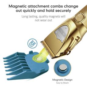 img 2 attached to Premium Cordless Hair Clippers for Men with Magnetic Comb Set & Grooming Kit - Rechargeable LCD Display (Gold) - Ideal for Professional Barbers