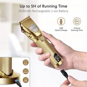 img 3 attached to Premium Cordless Hair Clippers for Men with Magnetic Comb Set & Grooming Kit - Rechargeable LCD Display (Gold) - Ideal for Professional Barbers