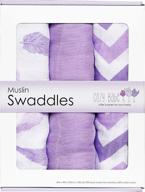 👶 cozy babe softest muslin swaddle blankets - 3 pack in purple feather chevron print - premium bamboo muslin swaddles logo