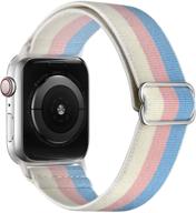 ремешки oxwallen stretchy nylon solo loop для apple watch 7 - регулируемый эластичный ремешок для женщин и мужчин - синий/розовый/белый - совместим с iwatch se series 7/6/5/4/3 - 41мм 38мм 40мм логотип