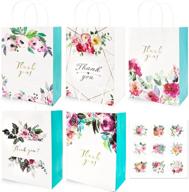 🌸 floral design small thank you bags - 15 pcs | white kraft paper - perfect party favor bags for birthdays, weddings, and baby showers - 6.3 x 8.7 x 3.1 inch logo