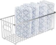 mdesign deep metal storage organizer basket bin - farmhouse wire grid design - for bathroom cabinets, shelves, closets, vanity countertops, bedroom organization, under sink storage - chrome logo