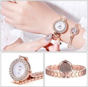 img 2 attached to ManChDa Luxury Women's Watch - Iced Out Quartz Movement Crystal Diamond Fashion Statement Timepiece with Romantic Charm + Jewelry Cuff Bracelet Set