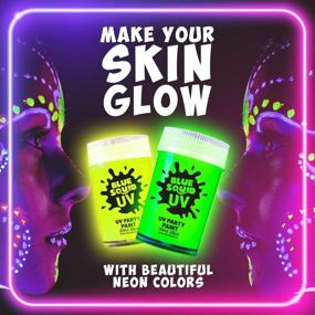 img 1 attached to 🎨 Blue Squid UV Glow in The Dark Paint for Face & Body - Fluorescent Neon Colors, Set of 8 Face Paints + Free Ultraviolet Flashlight | Vibrant Glow Makeup for Festivals & Blacklight Parties