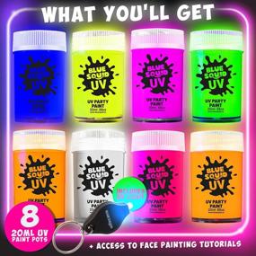 img 3 attached to 🎨 Blue Squid UV Glow in The Dark Paint for Face & Body - Fluorescent Neon Colors, Set of 8 Face Paints + Free Ultraviolet Flashlight | Vibrant Glow Makeup for Festivals & Blacklight Parties