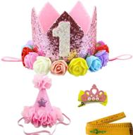 👑 wiz bbqt 2 pcs adorable crown shaped cat dog pet 1 year birthday headband and pink star hair accessories for dogs cats pets логотип