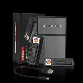 img 1 attached to 🔥 X-Lighter Cigarette Case: 20pcs Capacity, 2 Removable USB Plasma Lighter, Windproof, Moisture Proof & Scratch Resistant