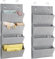 🗄️ mdesign 4-pocket soft fabric over-the-door hanging storage organizer for closets, bedrooms, hallway, entryway, mudroom - hooks included - textured print, 2 pack - gray logo