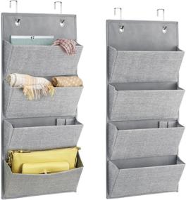 img 4 attached to 🗄️ mDesign 4-Pocket Soft Fabric Over-The-Door Hanging Storage Organizer for Closets, Bedrooms, Hallway, Entryway, Mudroom - Hooks Included - Textured Print, 2 Pack - Gray