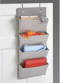 img 2 attached to 🗄️ mDesign 4-Pocket Soft Fabric Over-The-Door Hanging Storage Organizer for Closets, Bedrooms, Hallway, Entryway, Mudroom - Hooks Included - Textured Print, 2 Pack - Gray