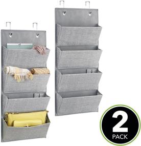 img 3 attached to 🗄️ mDesign 4-Pocket Soft Fabric Over-The-Door Hanging Storage Organizer for Closets, Bedrooms, Hallway, Entryway, Mudroom - Hooks Included - Textured Print, 2 Pack - Gray