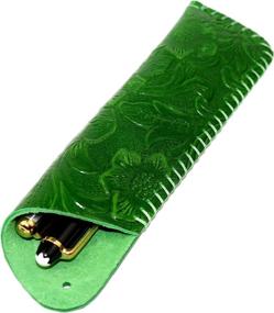 img 4 attached to Vintage Green Handmade Genuine Leather Double Pen Case: Fountain Pen Sleeve Holder Pouch Cover with Embossed Design