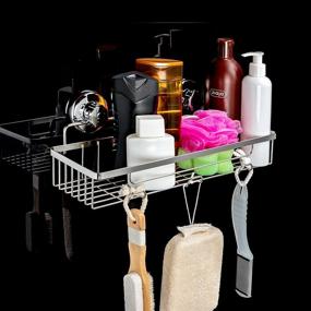 img 2 attached to 🚿 HASKO Accessories Stainless Steel Shower Caddy with Suction Cups and Hooks - Easy Installation Wall-Mounted Bathroom Shelf Organizer for Shower - No Drilling Required