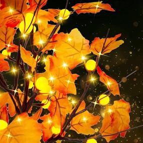 img 1 attached to Autumn Harvest Decor: Fall Lighted Maple Tree with 24 LED Pumpkin Lights – Perfect for Halloween and Thanksgiving! Battery Operated Indoor and Outdoor Table Tree for Home, Wedding, Party, and Gifts