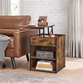 img 3 attached to 🛏️ VASAGLE Rustic Brown and Black Nightstand with Lifting Top, Height Adjustable End Table, Lockable Casters Side Table, 2 Open Shelves with Hidden Storage Compartment, Bedroom Bedside Table ULET511B01