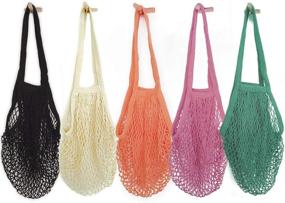 img 4 attached to 🛍️ HotShine Mesh Bags: 5 Reusable Cotton Net Grocery Bags for Eco-friendly Shopping!