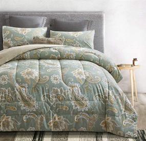 img 4 attached to ATsense Paisley Comforter Set Queen, All Season 3-Piece 100% Cotton Fabric, Soft Microfiber Filled Bedding, Lightweight Reversible Duvet Insert in Sage Green from MEZY