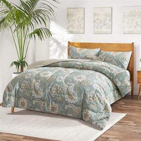 img 3 attached to ATsense Paisley Comforter Set Queen, All Season 3-Piece 100% Cotton Fabric, Soft Microfiber Filled Bedding, Lightweight Reversible Duvet Insert in Sage Green from MEZY