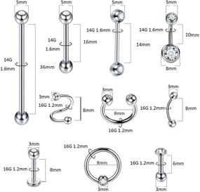 img 3 attached to 🔒 Aumeo Stainless Steel Piercing Jewelry Kit: 75-100PCS Nose Rings, Lip & Tongue Piercings, Tragus Cartilage Helix Daith Eyebrow Nipple Belly Rings - 14G 16G 20G - Piercing Tools Included