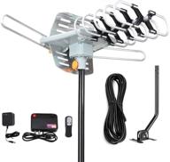 📺 ultimate digital outdoor amplified hd tv antenna: 150-mile range, supports 4k 1080p, 2 tvs, 33ft coax cable, adapter & mounting pole logo