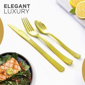 img 1 attached to 🍽️ Gold Disposable Cutlery Set - Individually Wrapped, BPA-Free, Including Plastic Knives, Forks, Spoons, and Napkins - Ideal for Parties and Events, 60 Packs Available