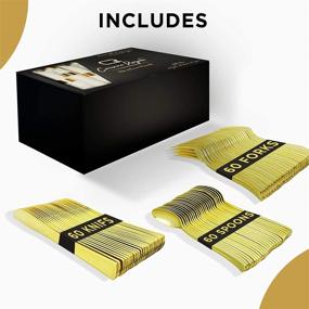 img 2 attached to 🍽️ Gold Disposable Cutlery Set - Individually Wrapped, BPA-Free, Including Plastic Knives, Forks, Spoons, and Napkins - Ideal for Parties and Events, 60 Packs Available