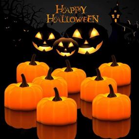 img 4 attached to 🎃 Halloween LED Pumpkin Lights 12 Pack - Jack-O'-Lantern Flickering Tea Lights in Small Orange for Halloween and Fall Festival Decorations