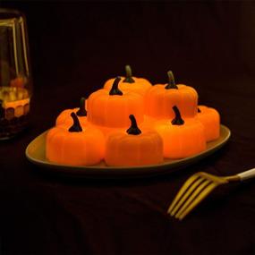 img 2 attached to 🎃 Halloween LED Pumpkin Lights 12 Pack - Jack-O'-Lantern Flickering Tea Lights in Small Orange for Halloween and Fall Festival Decorations