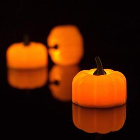 img 3 attached to 🎃 Halloween LED Pumpkin Lights 12 Pack - Jack-O'-Lantern Flickering Tea Lights in Small Orange for Halloween and Fall Festival Decorations