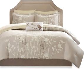 img 1 attached to 🌸 Madison Park Essentials Cozy Bed in a Bag Comforter Set - Trendy Floral Design, Complete Cotton Sheet Set, All Season Cover, Decorative Pillow, Vaughn, Taupe Queen (90"x90") - 9 Piece