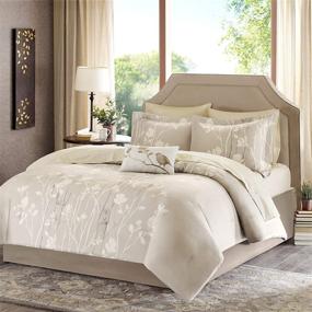 img 4 attached to 🌸 Madison Park Essentials Cozy Bed in a Bag Comforter Set - Trendy Floral Design, Complete Cotton Sheet Set, All Season Cover, Decorative Pillow, Vaughn, Taupe Queen (90"x90") - 9 Piece