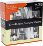 💫 144 piece combo pack of heavyweight disposable plastic cutlery silverware - includes forks, knives, teaspoons, and soup spoons - silver-like finish logo