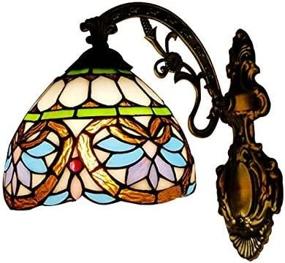 img 3 attached to 🪞 Vintage Victorian Tiffany Wall Lamp with Stained Glass Shade - 8" Wide Bedside Lamp Wall Sconce for Living Room Bedroom Hotel Restaurant in Antique Brass Finish