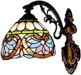 img 2 attached to 🪞 Vintage Victorian Tiffany Wall Lamp with Stained Glass Shade - 8" Wide Bedside Lamp Wall Sconce for Living Room Bedroom Hotel Restaurant in Antique Brass Finish