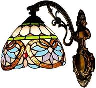 🪞 vintage victorian tiffany wall lamp with stained glass shade - 8" wide bedside lamp wall sconce for living room bedroom hotel restaurant in antique brass finish логотип