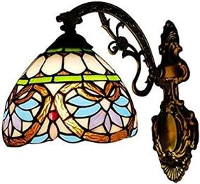 img 4 attached to 🪞 Vintage Victorian Tiffany Wall Lamp with Stained Glass Shade - 8" Wide Bedside Lamp Wall Sconce for Living Room Bedroom Hotel Restaurant in Antique Brass Finish