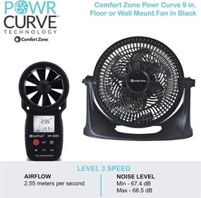 img 1 attached to 💨 Comfort Zone PowrCurve CZHV101BS-EU Black Floor Fan 6-Blade, 3-Speed Control, 180-Degree Adjustable Tilt, Wall-mountable, 9-Inch