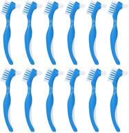 🦷 12 pack denture brush - hard denture cleaning brush for false teeth - toothbrush with multi-layered bristles & portable double sided brush logo