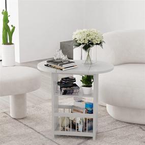 img 4 attached to MEETWARM White Folding Side End Table - Multifunctional Bedside Nightstand with Rotating Tabletop and Magazine Storage - Perfect for Living Room, Home Office, and Bedroom