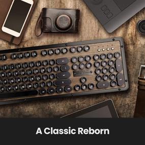 img 2 attached to 🔲 Azio Retro Classic Bluetooth Keyboard: Винтажная кожаная механическая клавиатура с подсветкой, отделкой из орехового дерева - идеально подходит для ПК/Mac (MK-RETRO-W-01B-US)